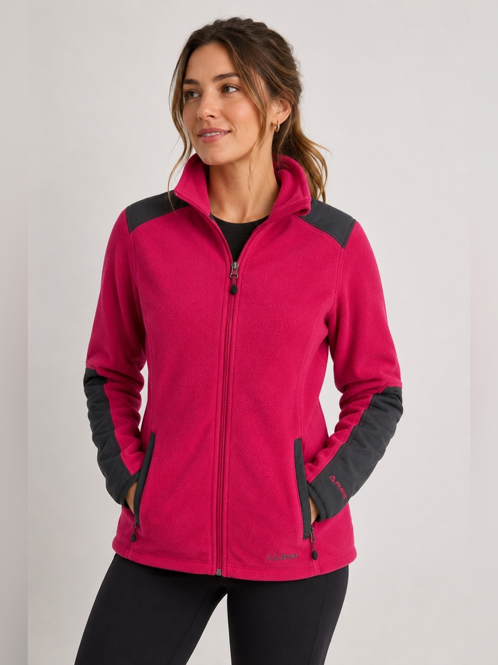 L.L.Bean Polartec Fleece Jacket Women’s Medium Pink Gray Full Zip Hiking Outdoor